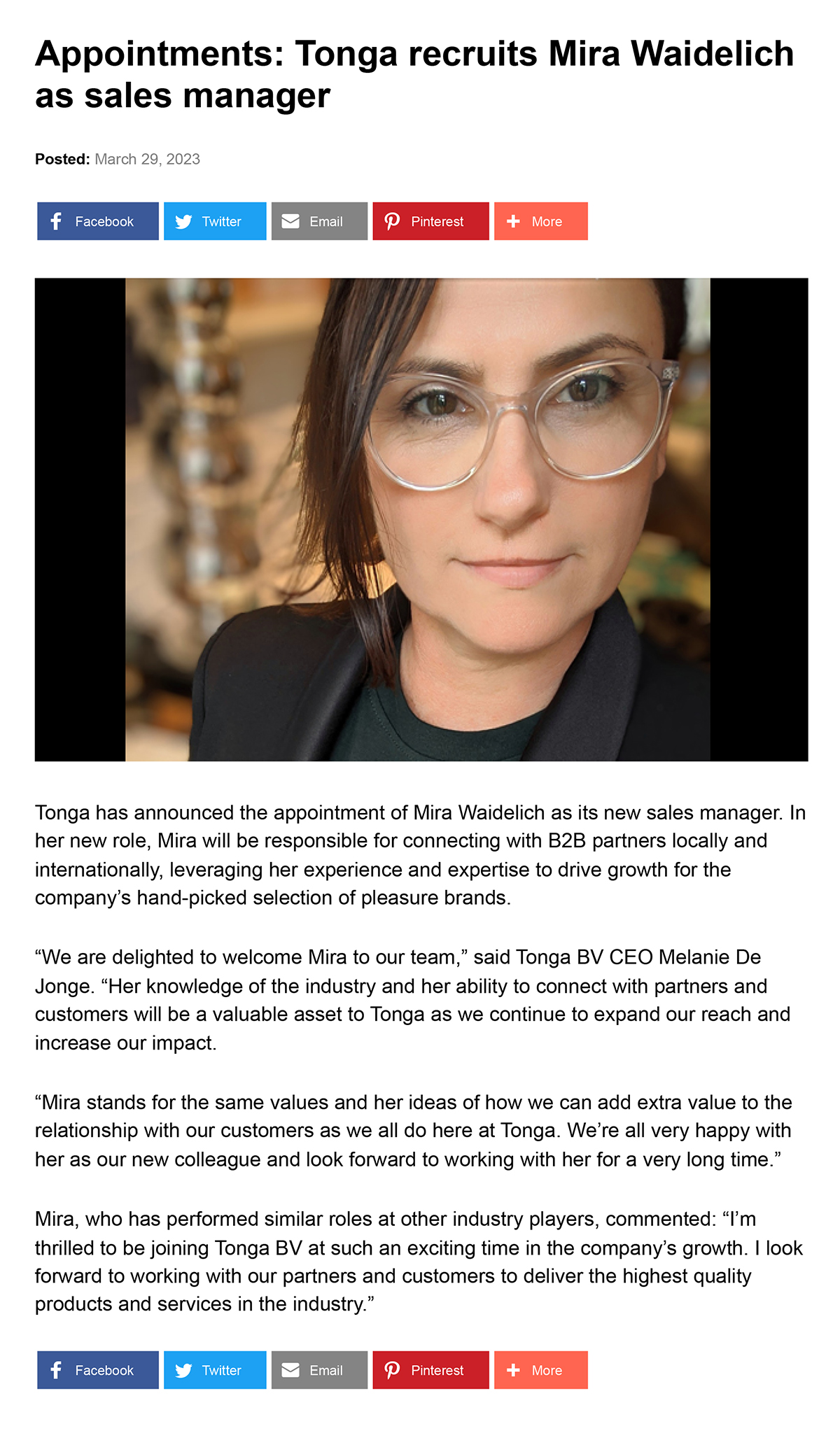 2023-03 ETO Online - Tonga recruits Mira Waidelich as sales manager